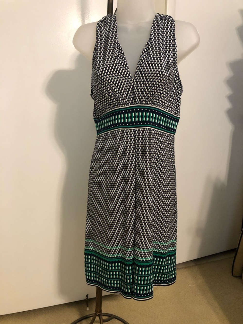 Max Studio Navy and White Geometric Print Dress